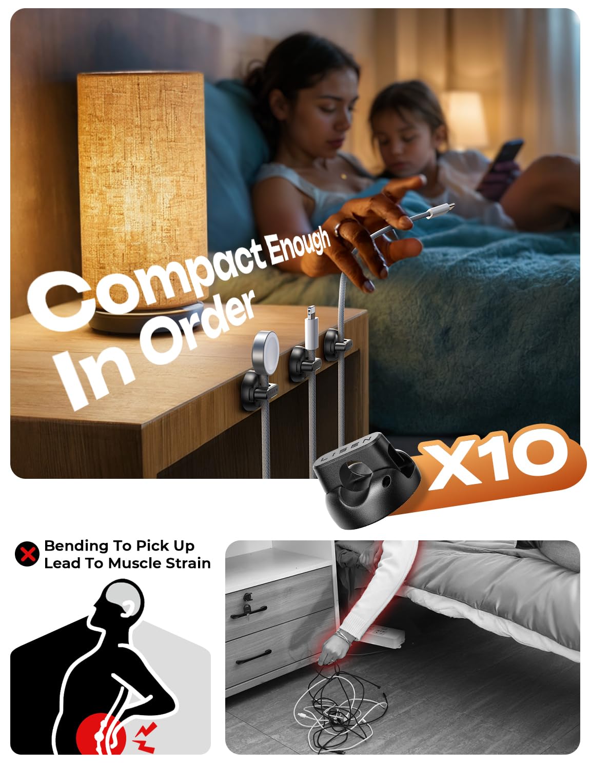 10 Pack Magnetic Cable Clips [2025 Minimum Size] LISEN Halloween Decor Christmas Decorations Indoor, Magnetic Cord Holder for Nightstand Desk, Cable Management for Home Office Organizer Dorm Wall Car - Image 9