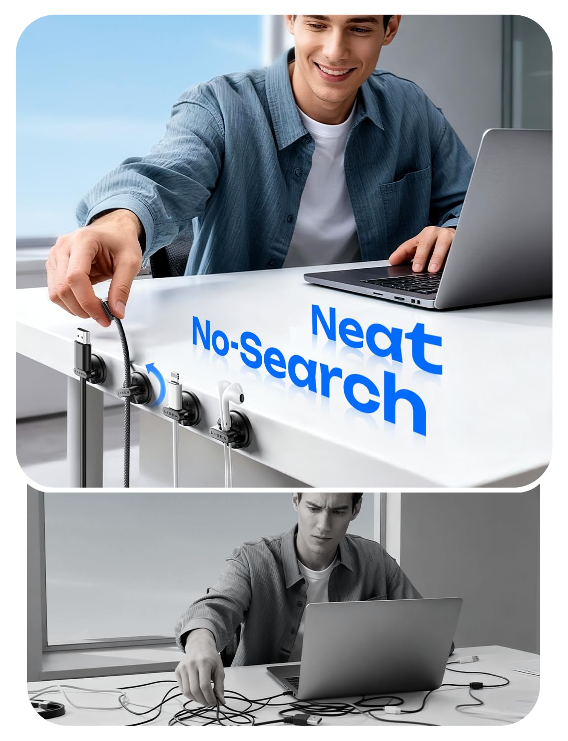 6-Pack Rotatable Cord Holder for Nightstand, LISEN 360°Rotating Magnetic Clips, No-Residue Strong Adhesive Cord Organizer for Desk, Phone Cord Holder for Home, Car, Office Desk Accessories - Image 4