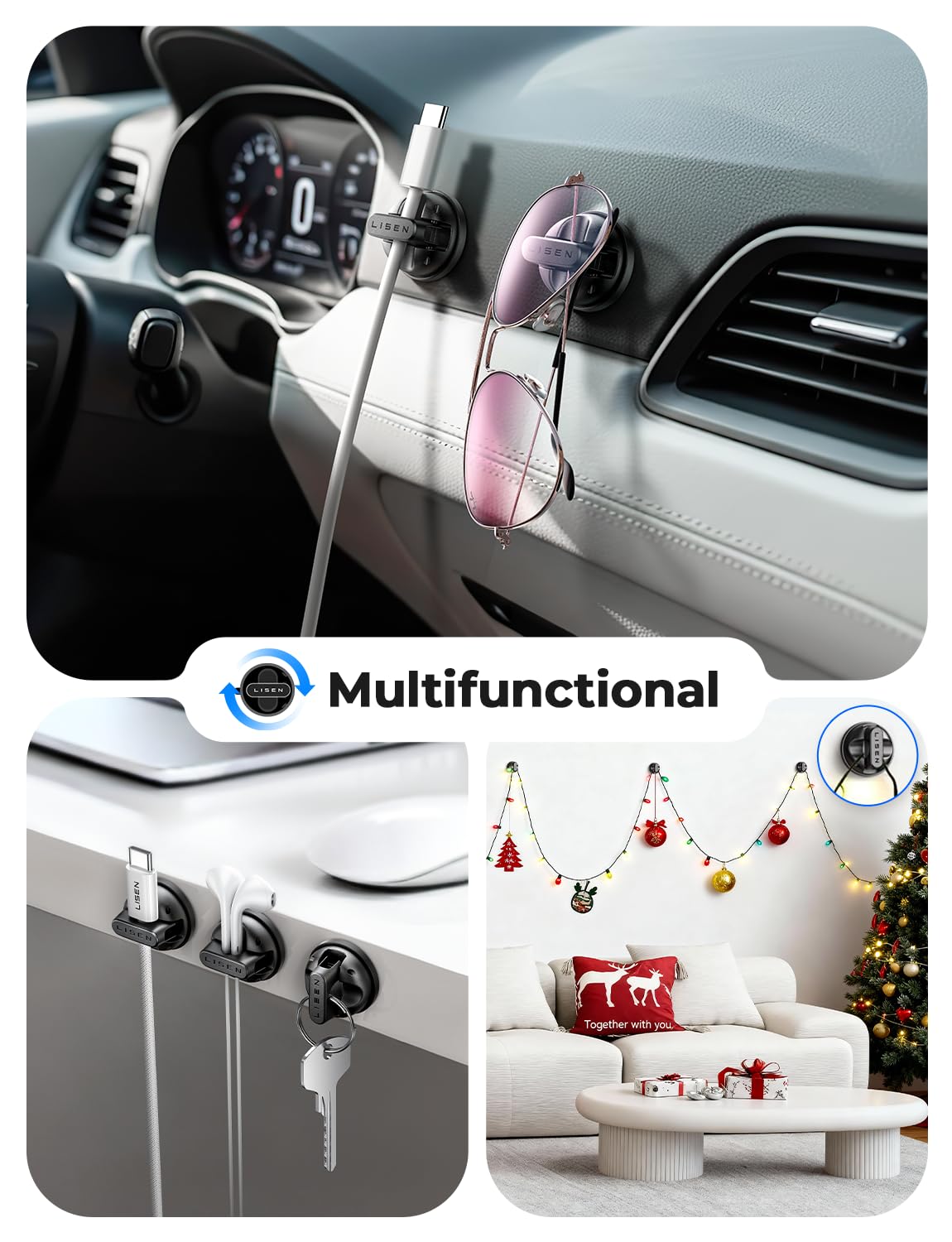 6-Pack Rotatable Cord Holder for Nightstand, LISEN 360°Rotating Magnetic Clips, No-Residue Strong Adhesive Cord Organizer for Desk, Phone Cord Holder for Home, Car, Office Desk Accessories - Image 8