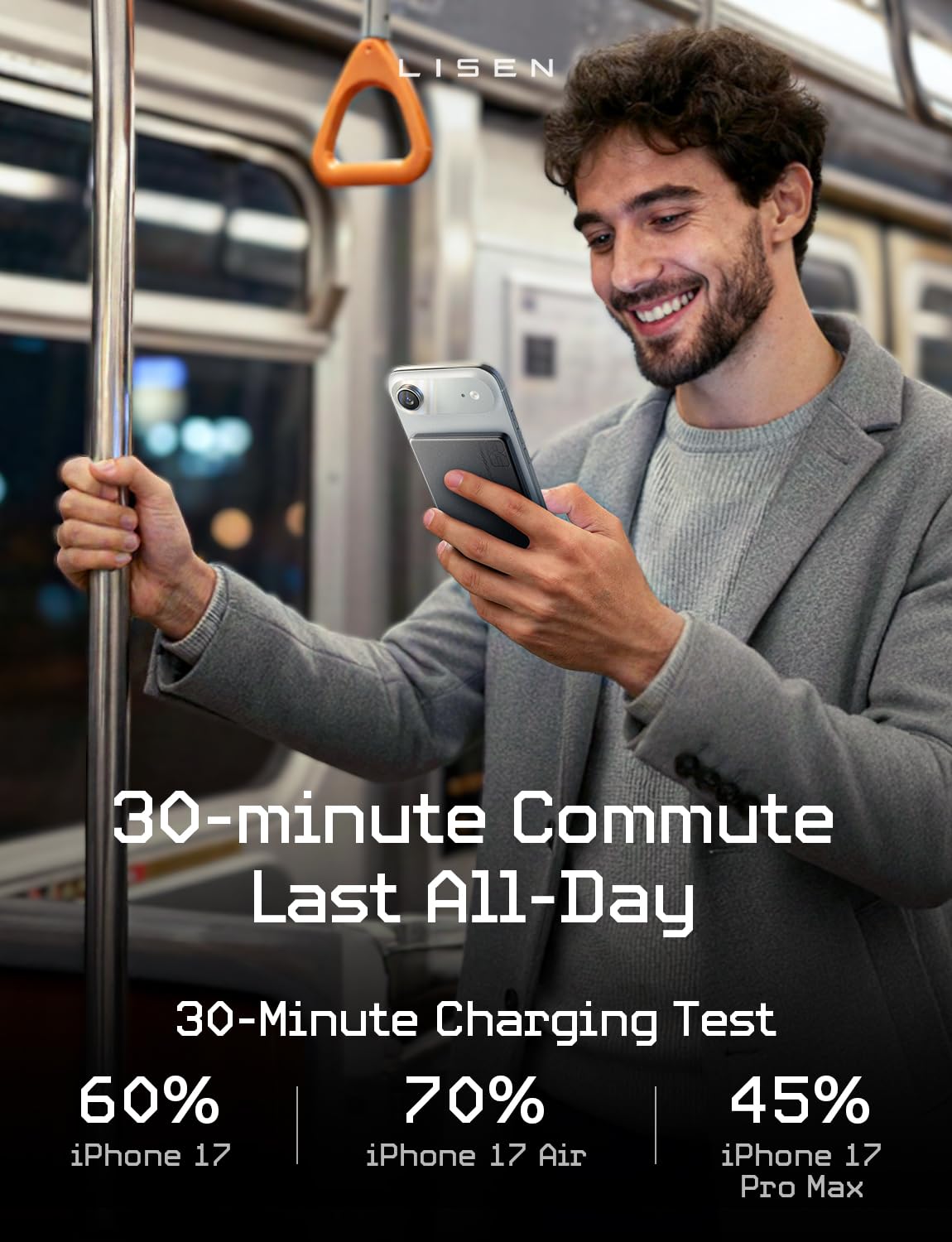 LISEN 0.2‘’ Ultra Slim Power Bank Fast Charging USB C，5000mAh Alloy Ultra Thin Power Bank，Portable Charger with Built in Cable for iPhone 17/16/15 & Samsung（No-Wireless）,Gifts for Men Women - Image 4