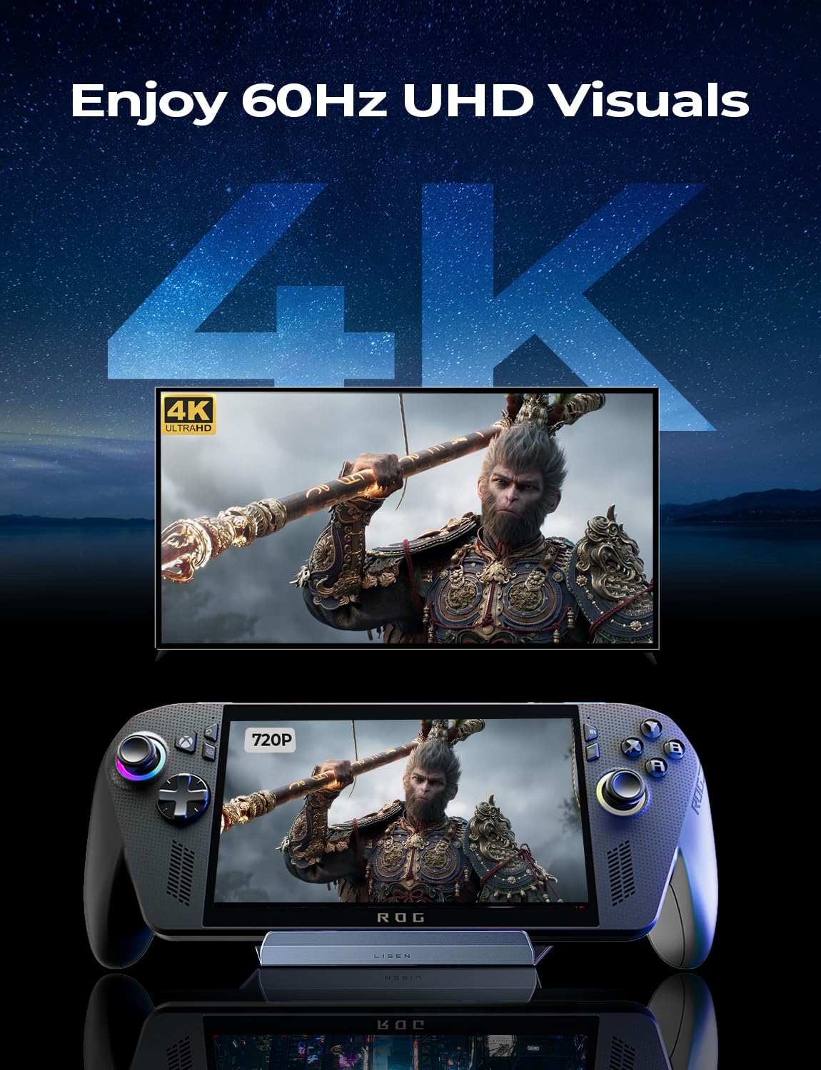 LISEN Docking Station for ASUS ROG ALLY X & Steam Deck & Lenovo Legion GO, Dual Cooling Fan [Zero Distraction] ROG ALLY Dock Station with 4K@60Hz,USB 3.0*3, PD100W and Ethernet Fit For Steam Deck OLED - Image 3