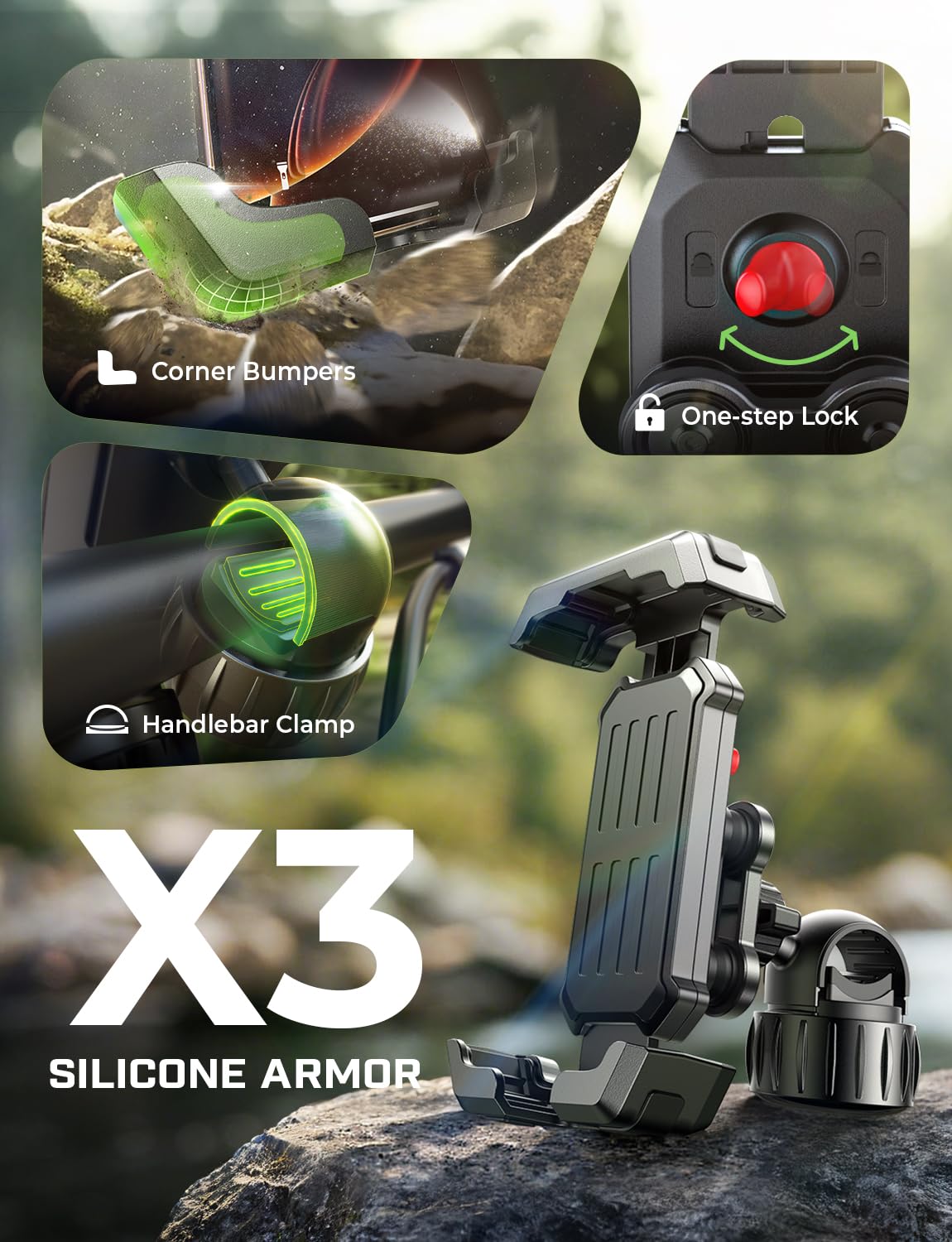 LISEN 2026 Bike Phone Holder, [Anti-Vibration] Motorcycle Phone Mount, Bicycle Phone Holder, Handlebar Phone Mount Scooter Ebike Accessories Bicycle Accessories for iPhone Samsung Google Pixel, Black - Image 5