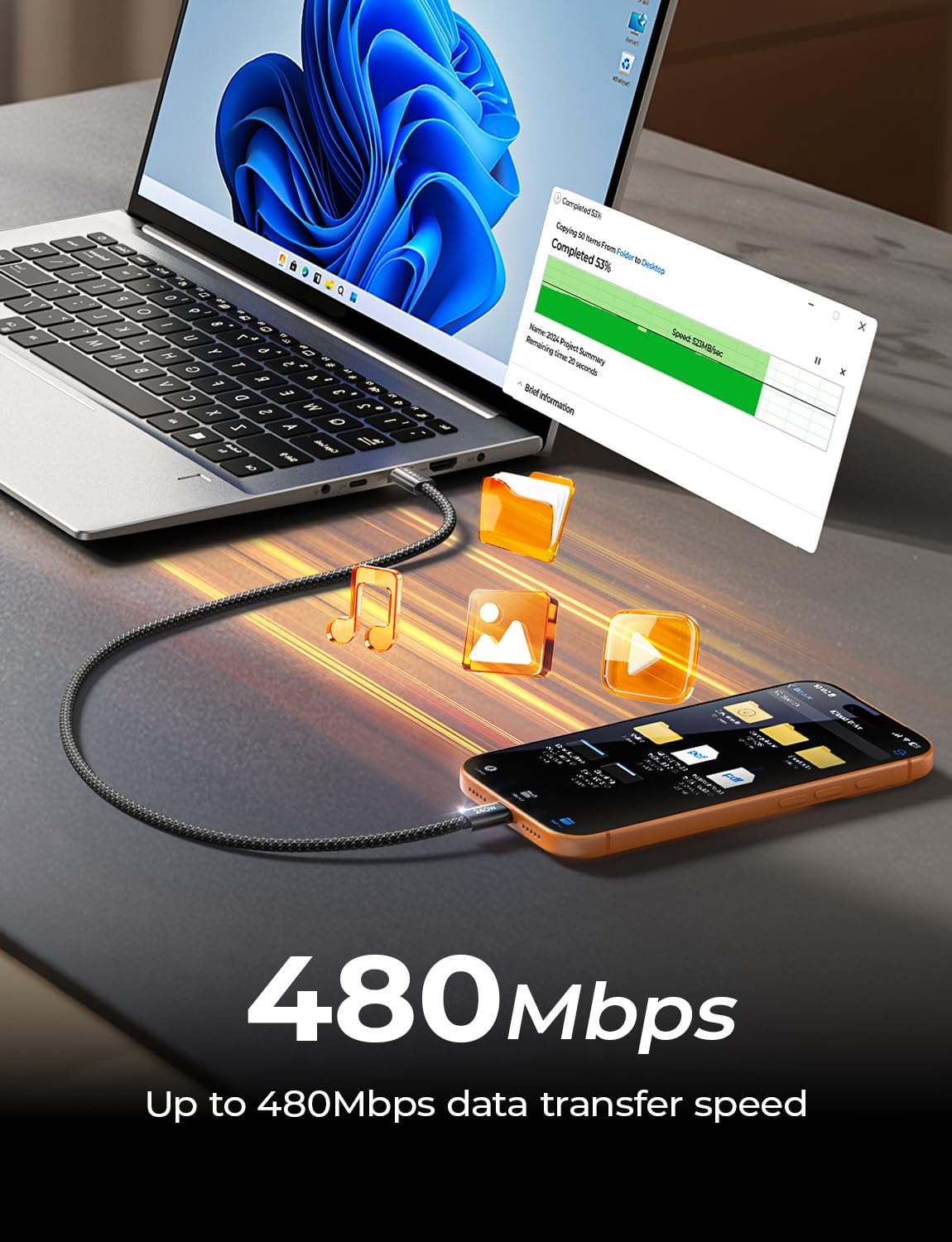 LISEN 240W Short USB C Cable, USB C to USB C Cable for iPhone 17 16 15 Pro Max iPad MacBook Pro Samsung S25 PS/2 Cable, 1.6FT/2 Pack/Black - Image 6