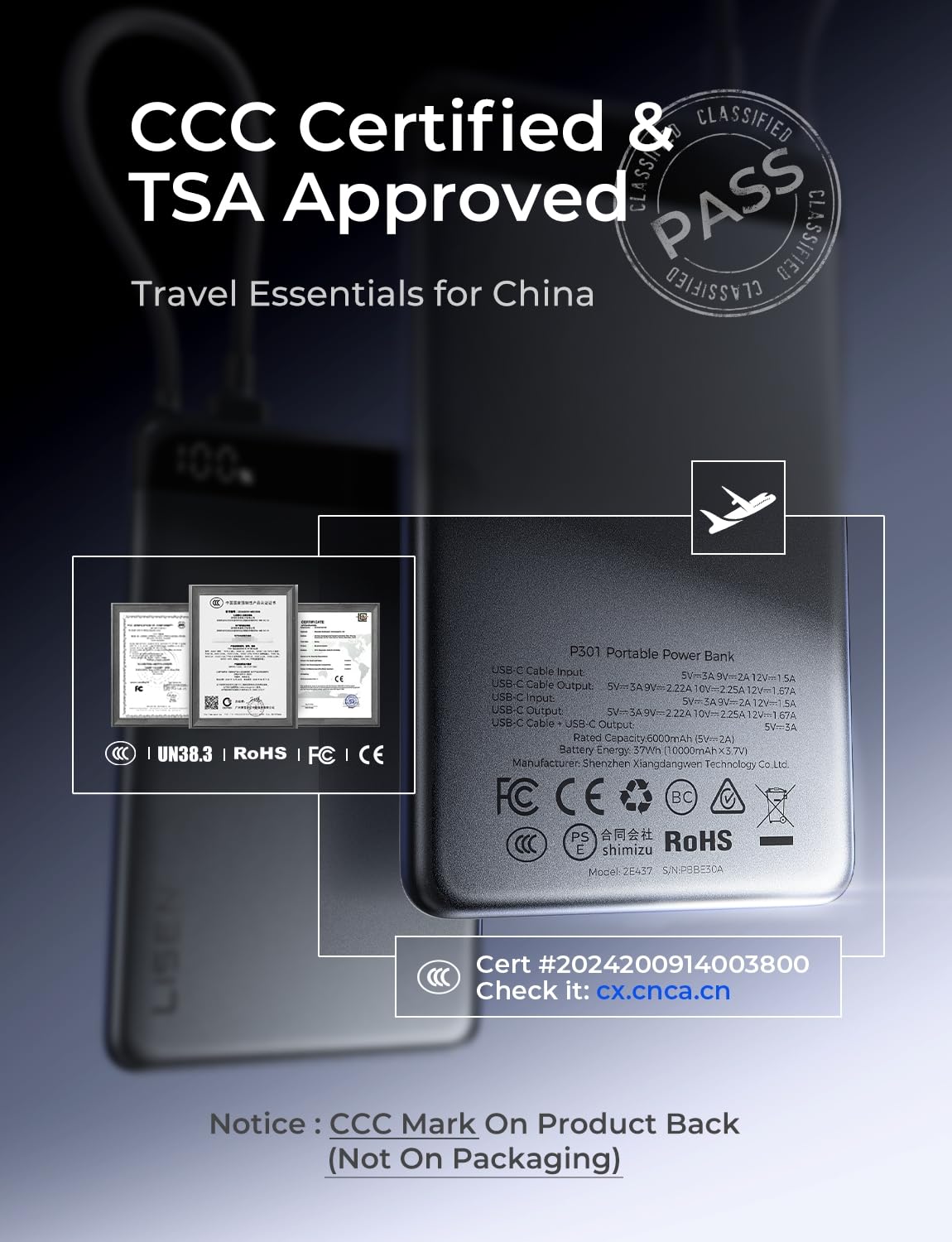 LISEN [CCC Certified] [Metal Alloy] 0.5" Ultra Slim 10000mAh Power Bank, TSA Approved Airplane Travel Essentials, Portable Charger USB C Fast Charging for iPhone 17 Air 16 15 Pro Samsung Galaxy S26 - Image 3