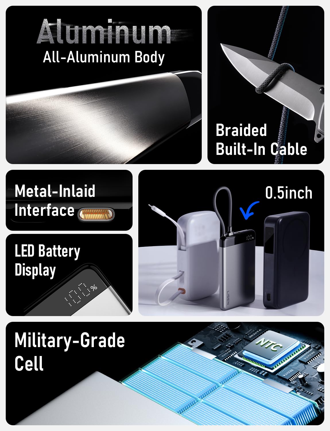 LISEN [CCC Certified] [Metal Alloy] 0.5" Ultra Slim 10000mAh Power Bank, TSA Approved Airplane Travel Essentials, Portable Charger USB C Fast Charging for iPhone 17 Air 16 15 Pro Samsung Galaxy S26 - Image 6