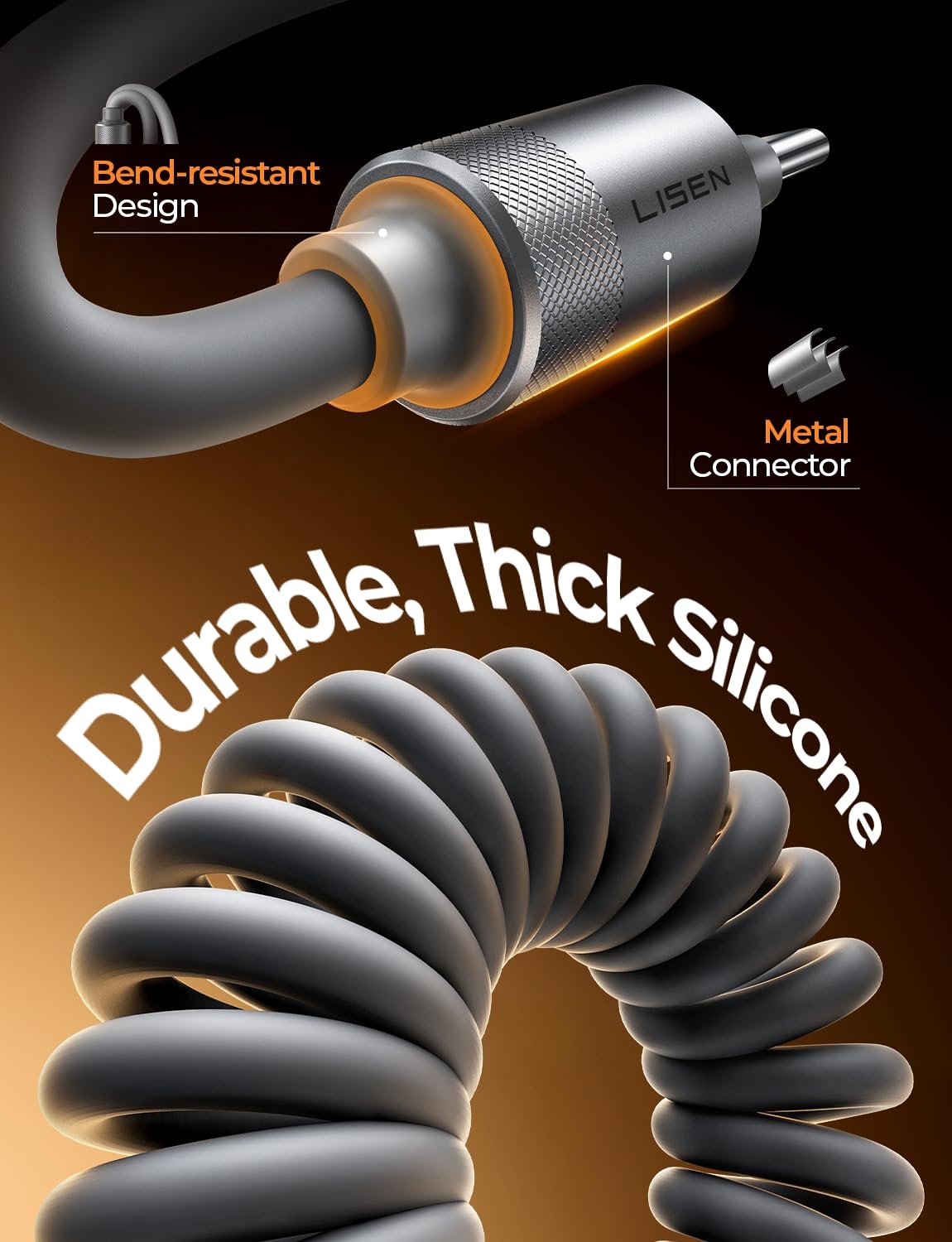 LISEN Coiled USB C Cable, Durable Short USB A to USB C Cable 2 Pack for Android Auto & CarPlay Cable, Short Type C Retractable Car Charger Cord for iPhone 17/16/15 Samsung Galaxy S25/S24 A15, Gray 4FT - Image 6