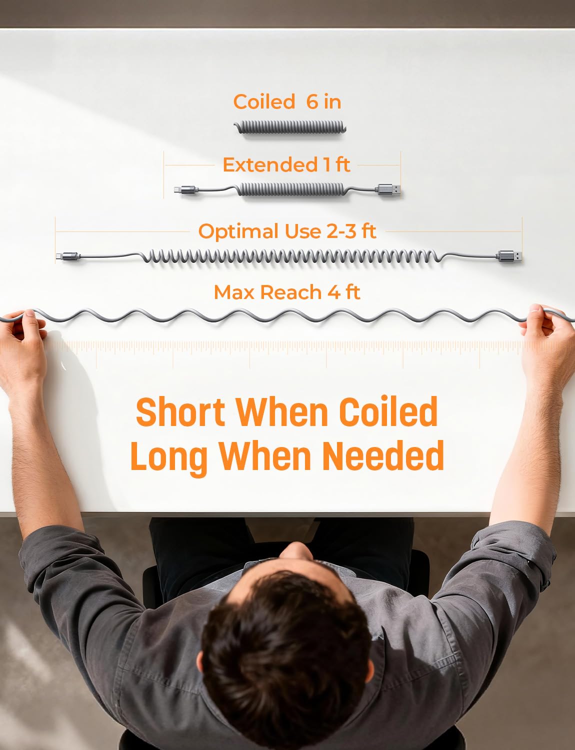 LISEN Coiled USB C Cable, Durable Short USB A to USB C Cable 2 Pack for Android Auto & CarPlay Cable, Short Type C Retractable Car Charger Cord for iPhone 17/16/15 Samsung Galaxy S25/S24 A15, Gray 4FT - Image 8