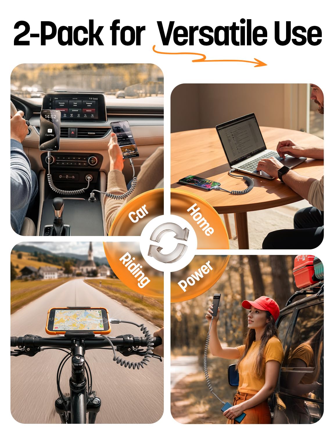 LISEN Coiled USB C Cable, Durable Short USB A to USB C Cable 2 Pack for Android Auto & CarPlay Cable, Short Type C Retractable Car Charger Cord for iPhone 17/16/15 Samsung Galaxy S25/S24 A15, Gray 4FT - Image 9