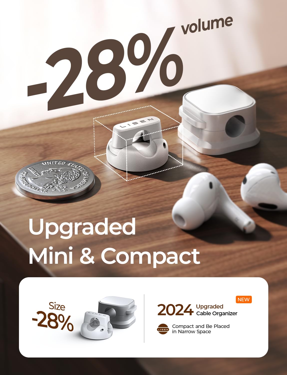 LISEN Cord Holder 8 Pack Magnetic Cable Clips Organizer, for Nightstand [Smooth Adjustable] Adhesive Organizer for Cords Under Desk for Home Office Desk Car Wall Desktop Nightstand-White - Image 6