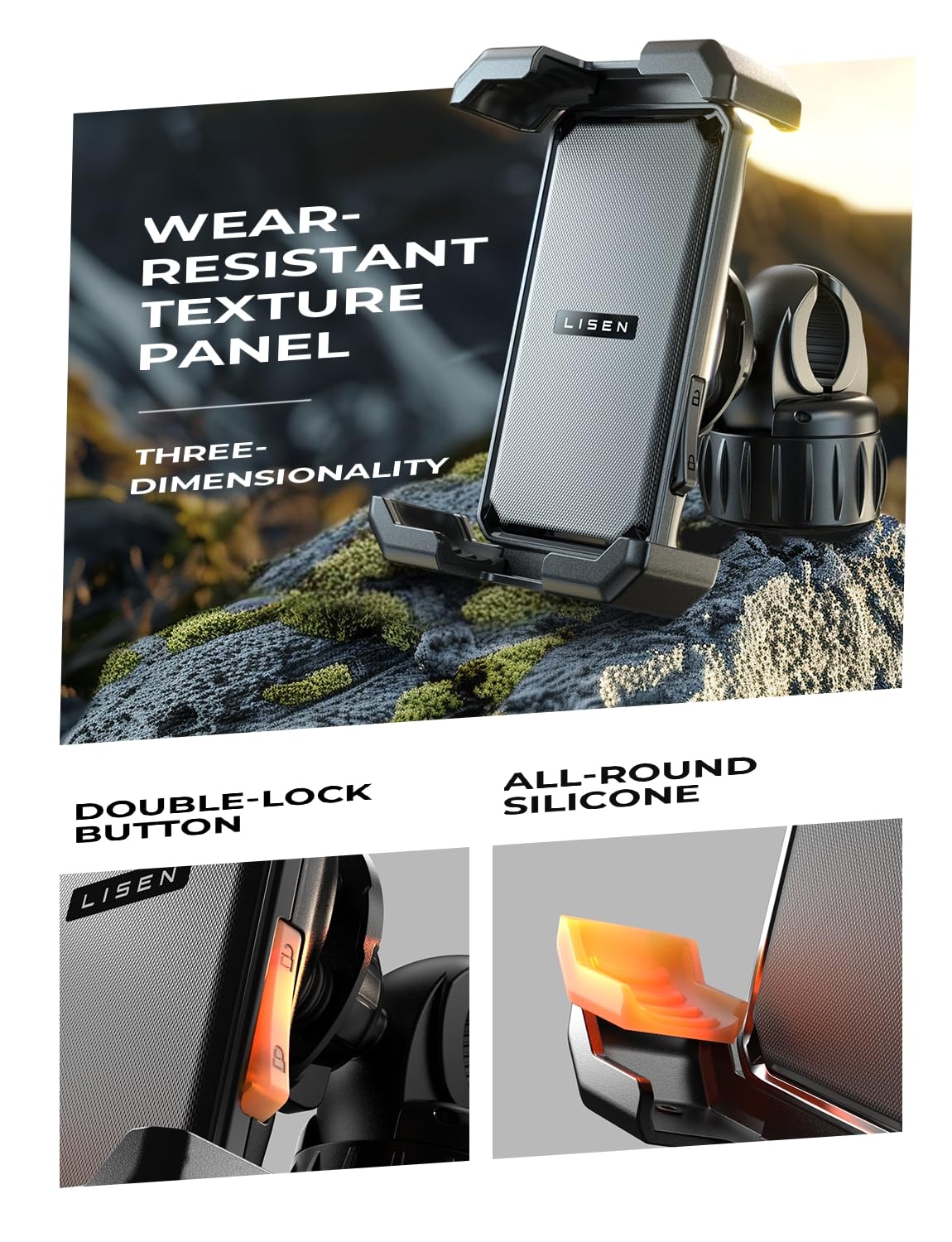 LISEN Motorcycle Phone Mount, [1s Quick Lock] [100mph Military Anti Shake], Dirt Bike Phone Holder, Electric Motorcycle Phone Holder Clamp for iPhone 16 15 Samsung Galaxy, All 4.6-7" Cell Phones - Image 3