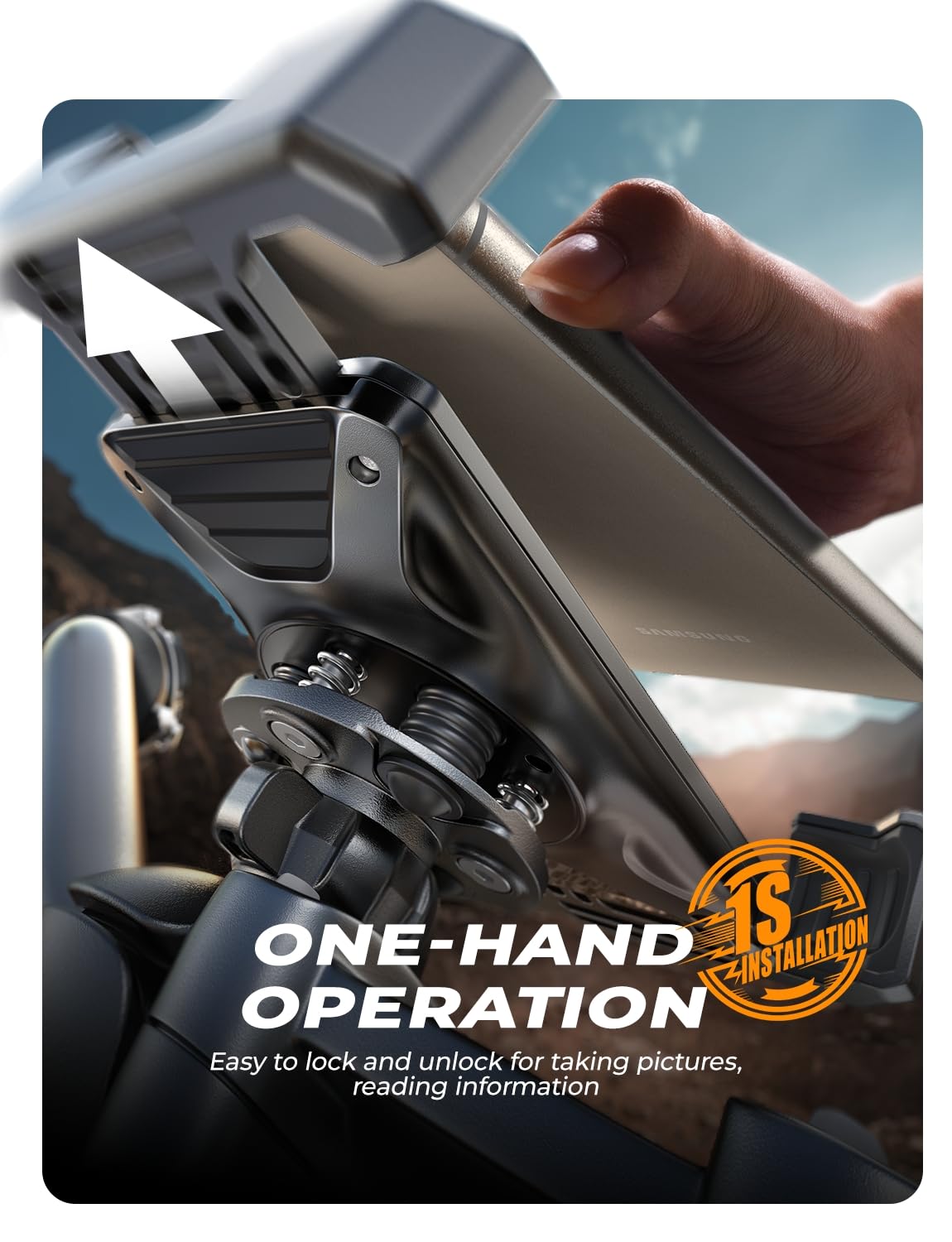 LISEN Motorcycle Phone Mount, [1s Quick Lock] [100mph Military Anti Shake], Dirt Bike Phone Holder, Electric Motorcycle Phone Holder Clamp for iPhone 16 15 Samsung Galaxy, All 4.6-7" Cell Phones - Image 4