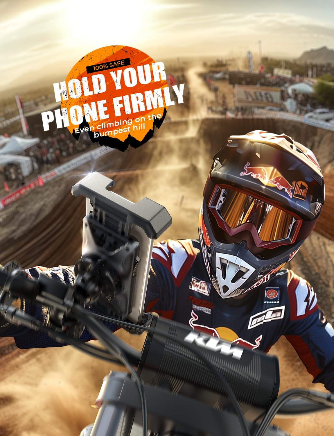 LISEN Motorcycle Phone Mount, [1s Quick Lock] [100mph Military Anti Shake], Dirt Bike Phone Holder, Electric Motorcycle Phone Holder Clamp for iPhone 16 15 Samsung Galaxy, All 4.6-7" Cell Phones - Image 6