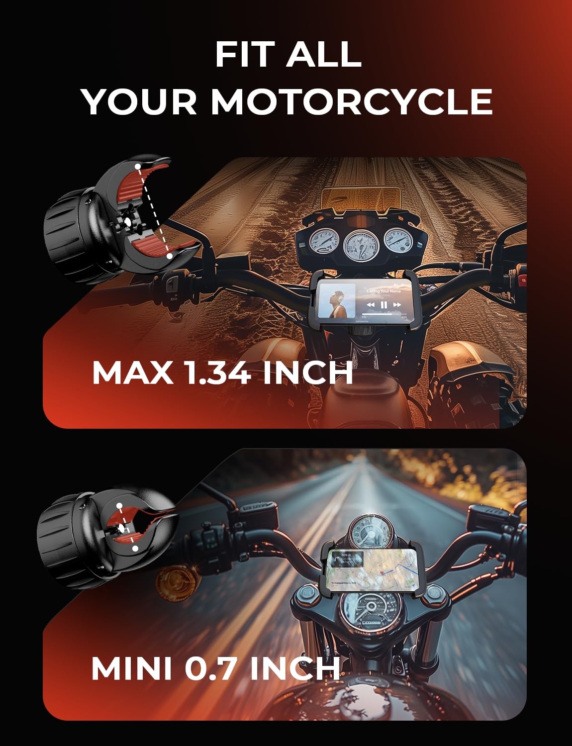 LISEN Motorcycle Phone Mount [2025 Upgrade] Bike Phone Mount- Motorcycle Handlebar Cell Phone Clamp, Scooter Phone Clip for iPhone 16 Pro Max/Plus, 15 Pro Max, S9 S10 and 4.7" to 6.8" Smartphones - Image 6