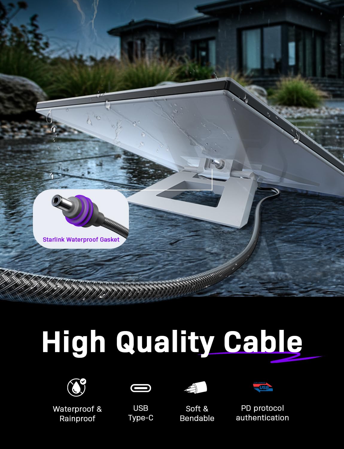 LISEN Starlink Mini Cable 100W 18AWG Starlink Mini USB C Power Cable Nylon Braided Star Link Mini Power Supply, E-Marker Chip Protection, Waterproof, Works with 100W PD Power Sources,10FT - Image 4