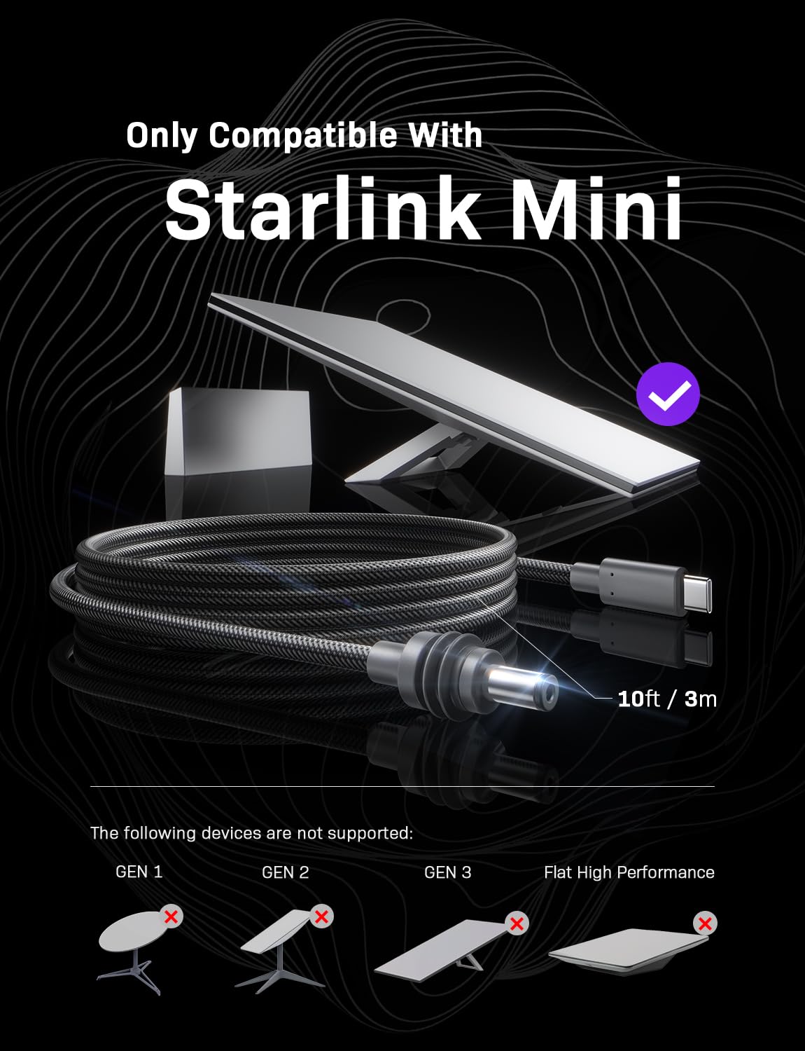 LISEN Starlink Mini Cable 100W 18AWG Starlink Mini USB C Power Cable Nylon Braided Star Link Mini Power Supply, E-Marker Chip Protection, Waterproof, Works with 100W PD Power Sources,10FT - Image 7
