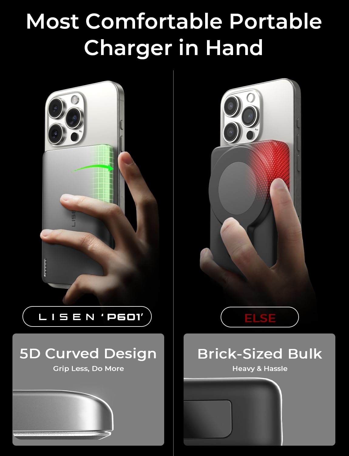 LISEN Ultra Slim MagSafe Power Bank,5000mAh Wireless Slim MagSafe Battery Pack,Magnetic Portable Charger,Magnetic Power Bank for iPhone 17 Pro Max Plus Air/16-12 Series,Gifts for Men Women - Image 6