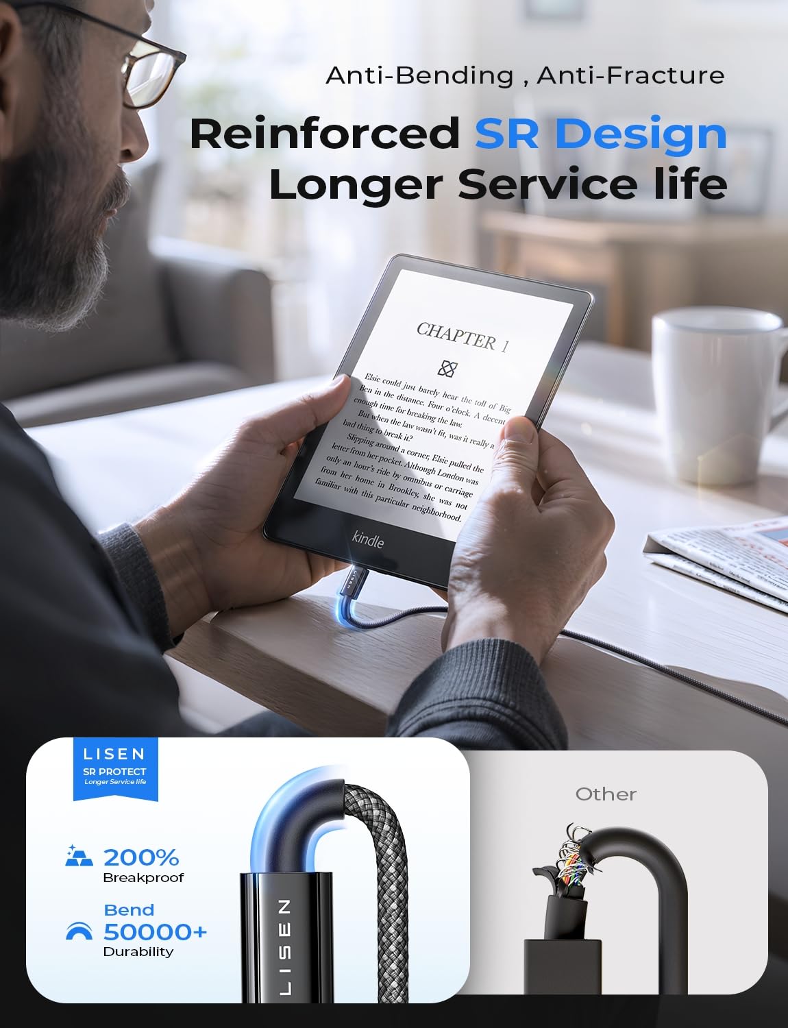 LISEN USB C to Micro USB Cable, 2-Pack 3.3FT Nylon Braided, Micro USB to USB C Cable, 3A Charging&480Mbps Data Transmission, for Type C Wall Chargers/PS4/Xbox One/Old Kindle/Android - Image 3