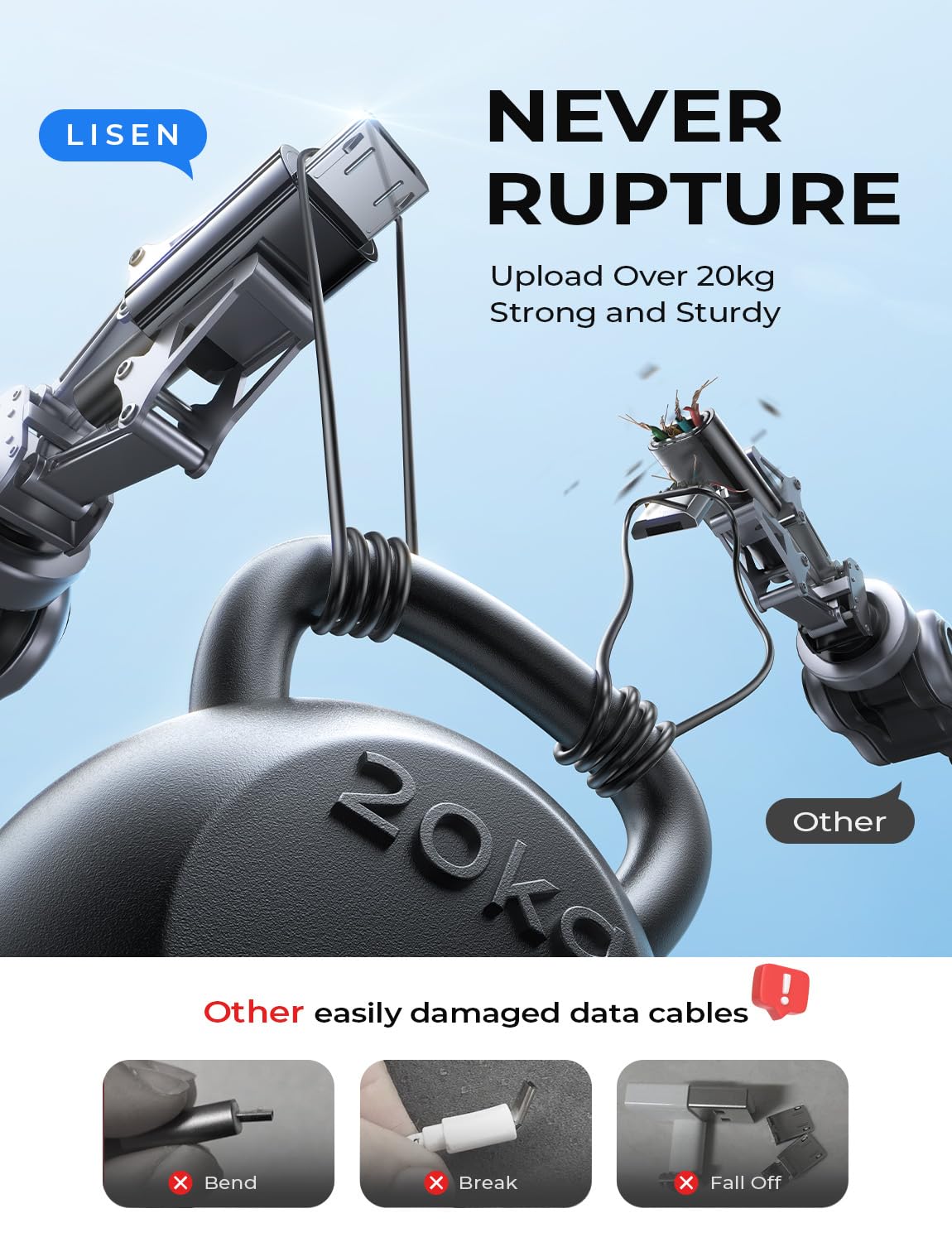 LISEN USB C to Micro USB Cable, 2-Pack 3.3FT Nylon Braided, Micro USB to USB C Cable, 3A Charging&480Mbps Data Transmission, for Type C Wall Chargers/PS4/Xbox One/Old Kindle/Android - Image 4